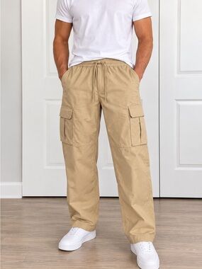 CSG Men's Cargo Pants Large NWT Beige Relaxed Fit Drawstring Utility